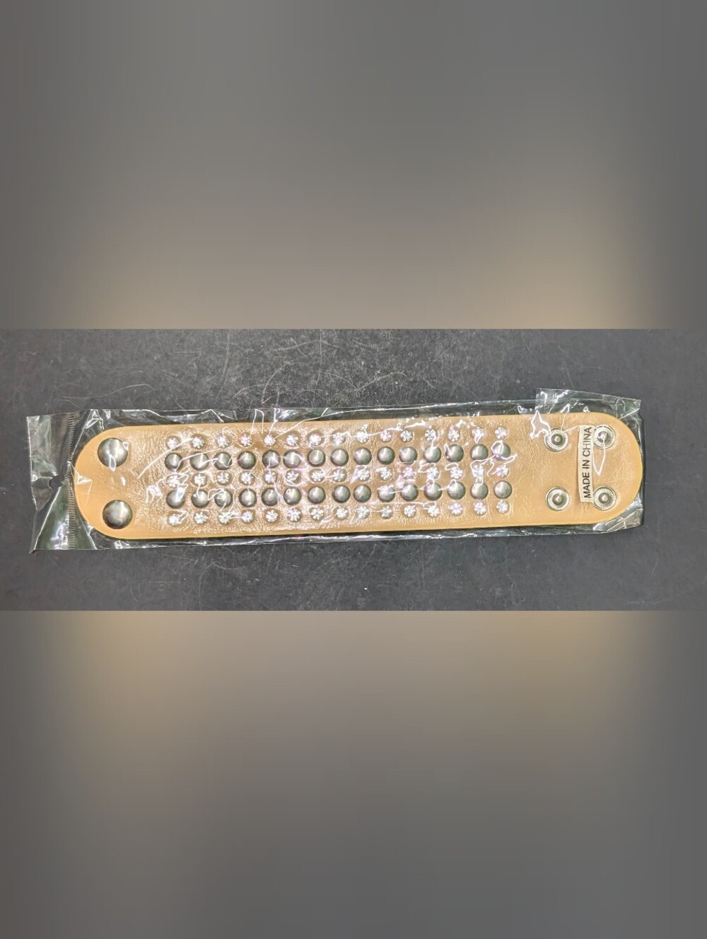 Y2K Glam Studded Faux Leather Cuff Bracelet Clear Rhinestone Punk Rock - Picture 2 of 6